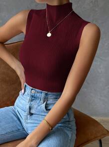 SHEIN Clasi Camiseta sin mangas de verano para mujer de cuello alto en unicolor, sencilla y a la moda