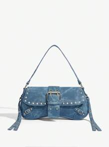 SHEIN X Lucía Bellido SHEIN SXY Bolso de hombro con decoración de remaches de moda para mujeres y adolescentes