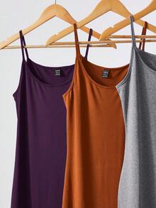 SHEIN BASICS 實心肩帶修身休閒晚宴約會連身裙 - 紫色 - 查看 2