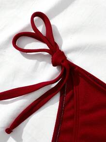 SHEIN Swim Curve Bộ bikini đơn giản hàng ngày màu đỏ trơn cỡ lớn dành cho nữ mùa hè - Đỏ - Xem 3