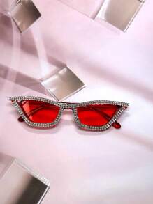 015068863-0007-17077 1 pieza Gafas de ojo de gato con marco rosa, decoración de cristales y strass, de lujo para fiestas y festivales. Lindo y de moda, adecuado para fiestas con temática. (Incluye paño de limpieza) Gafas de novia blancas/Accesorio de boda, San Valentín, para verano, playa, al aire libre, viajes