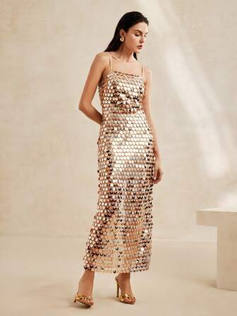 Anewsta Designer Paillettenbesetztes eng anliegendes Glitzer-Top, elegantes Sommerkleid für Silvesterparty-Outfits Maxikleid für Frauen