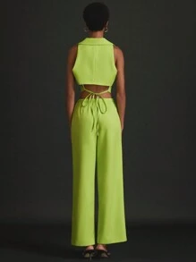 Aveloria Modichic Traje de chaleco largo y pantalón de estilo profesional OL de alta gama de unicolor con correa trasera, ajuste entallado, moderno, adecuado para el trabajo, la ropa de profesora