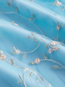 SHEIN MOD Women's Elegant Floral Embroidery Net Yarn Spaghetti Strap Dress For Summer