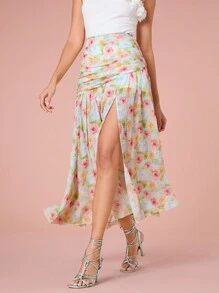 Enchnt 優雅花卉緊身高腰女裙，適用於夏季 - 粉色 - 查看 7