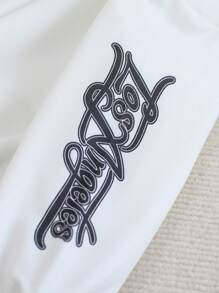 SHEIN Explorewe Young Boy Casual And Fashionable Long Sleeve V-Neck Sweatshirt, With Comfortable And Thick Material, Simple Design, Minimalist Letter Print On The Chest And Sleeves, Color Block Weave Ribbing On The Collar, Cuffs And Hem. Overall, This Sweatshirt Has A Simple And Elegant Design, Suitable For Daily Wear, Traveling, School And Spring/Fall Season. - White - View 5