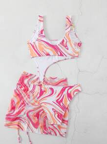 SHEIN Swim Traje de baño de una pieza con efecto tie-dye y aberturas para mujer, ideal para vacaciones en la playa en verano