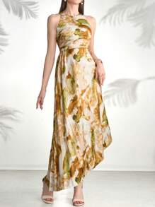 Modelyn Women's Random Print Open Shoulder Simple Daily Dress Long Evening Dresses