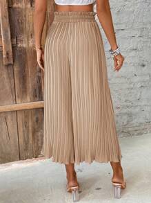 SHEIN Frenchy Women's Pleated Paper Bag Waist Allover Print Pants, Casual Holiday Long Trousers,Back To School Outfits,Fall Outfits,Office Wear,Commute,Minimalist,Old Money,Simple,Teacher Pants