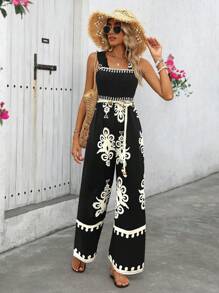 Breezaya 女式印花無袖假日連身褲，夏季 - 黑色 - 查看 6