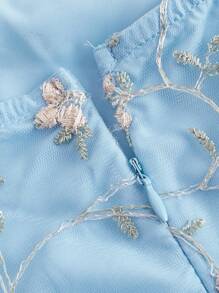 SHEIN MOD Women's Elegant Floral Embroidery Net Yarn Spaghetti Strap Dress For Summer