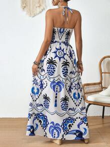 SHEIN VCAY Women's Sleeveless Allover Print Halter Neck Backless Summer Dress - Multicolor - View 2