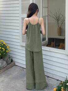 DAZY Women's Solid Color Simple Summer Vest And Casual Long Pants Two-Piece Set