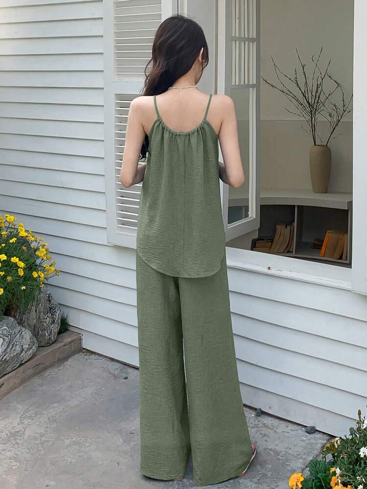Women's Solid Color Simple Summer Vest And Casual Long Pants Two-Piece Set Easter