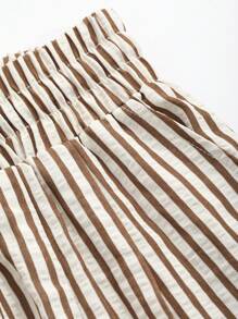 Livesso 女士休闲条纹阔腿裤，腰部抽绳，夏季