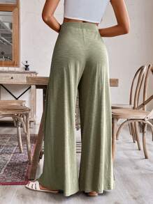 SHEIN Frenchy Quần ống rộng xẻ thoải mái cho nữ, quần cotton rộng rãi, màu xanh lá cây, lý tưởng để mặc ở nhà và đi nghỉ, đáy cạp cao, thoáng khí và thấm mồ hôi, hoàn hảo cho mùa hè - màu xanh lá - Xem 5
