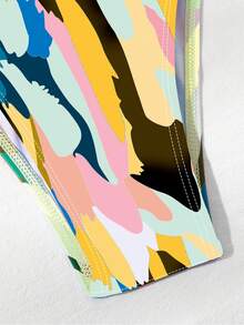 SHEIN Swim 女士夏季沙灘全印花頸項帶性感比基尼套裝，隨機印花設計和波浪邊緣 - 彩色 - 查看 6