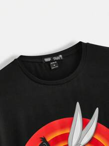 LOONEY TUNES X SHEIN Áo thun ngắn tay in chữ và hoạt hình thường ngày cho nam, mùa hè - màu đen - Xem 5