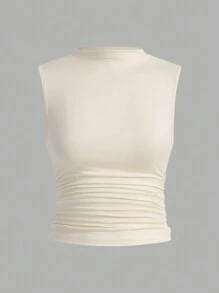 SHEIN Essnce 大码秋季女装曲线女装秋季新款时尚休闲通勤优雅工作圣诞节女装万圣节女装沙滩装红色上衣性感红色上衣红色、杏色、黑色无袖内褶设计尖头上衣3件装 - 彩色 - 查看 5