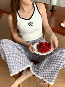 DAZY 格子熊印花休闲日常睡裤，适合秋季睡衣 - 灰色 - 查看 5