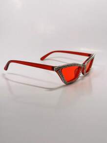 015068863-0007-17077 1 pieza Gafas de ojo de gato con marco rosa, decoración de cristales y strass, de lujo para fiestas y festivales. Lindo y de moda, adecuado para fiestas con temática. (Incluye paño de limpieza) Gafas de novia blancas/Accesorio de boda, San Valentín, para verano, playa, al aire libre, viajes