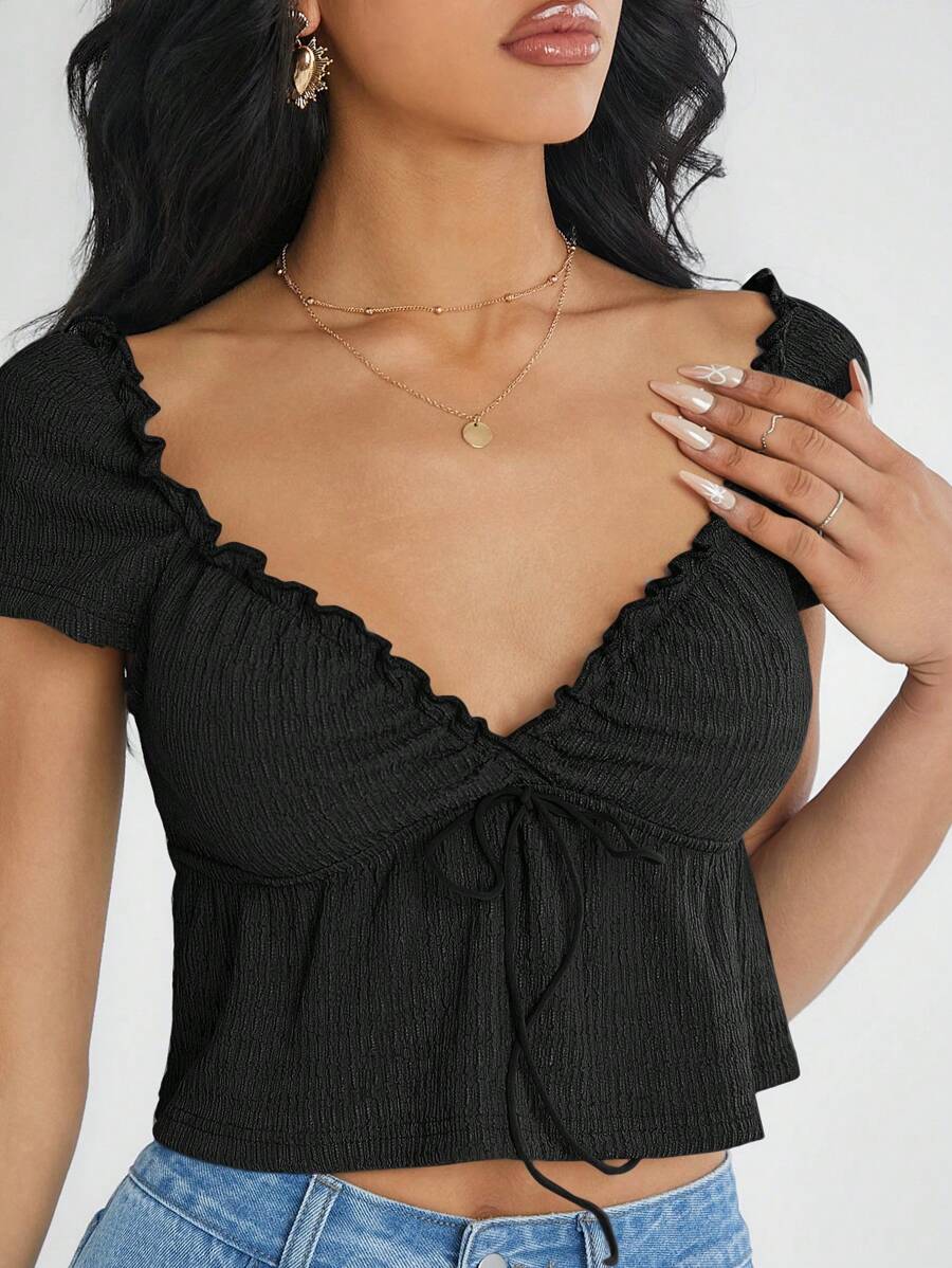 SHEIN EZwear KELLAN藍色短袖上衣 - 黑色 - 查看 1