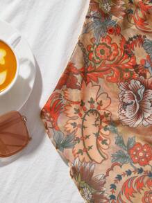 SHEIN VCAY Vacation Knitted Mesh Fabric Printed Bandeau Top With Asymmetrical Hem, Slim Fit For Women