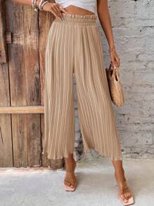 SHEIN Frenchy Women's Pleated Paper Bag Waist Allover Print Pants, Casual Holiday Long Trousers,Back To School Outfits,Fall Outfits,Office Wear,Commute,Minimalist,Old Money,Simple,Teacher Pants