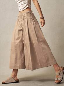 Bohemela Women's Solid Color Pleated Loose Wide Leg Pants For Vacation