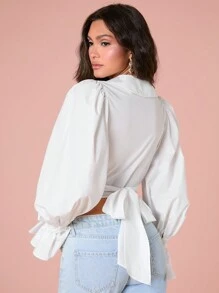 Enchnt Women's Plain And Simple Daily Long Sleeve Shirt - White - View 2