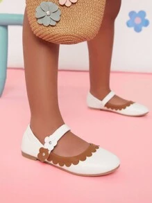 Mini mi Zapatos planos sencillos y diarios para niños con decoración de flores y bloques de colores - Blanco - Ver 3