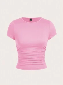 SHEIN EZwear Camiseta feminina de malha justa, pacote com várias peças - Rosa chiclete - Visão 11
