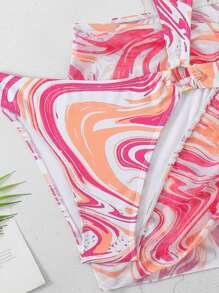 SHEIN Swim Traje de baño de una pieza con efecto tie-dye y aberturas para mujer, ideal para vacaciones en la playa en verano