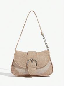 SHEIN ICON 女包，时尚，个性，甜美酷炫女孩，Y2K，复古，牛仔效果，单肩包，流浪包，青少年 - 棕色 - 查看 1