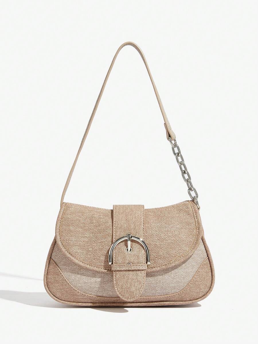 SHEIN ICON 女包，时尚，个性，甜美酷炫女孩，Y2K，复古，牛仔效果，单肩包，流浪包，青少年 - 棕色 - 查看 1