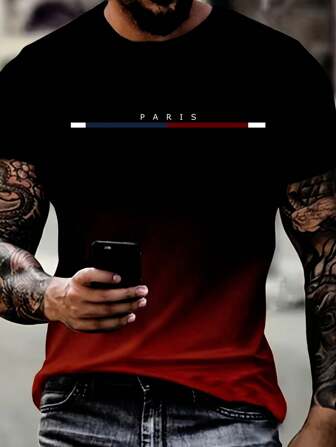 Men's Summer Letter Print Crew Neck Short Sleeve Casual T-Shirt