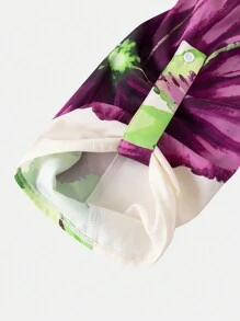 Seusyu Leisure Vacation Modest Long Sleeve Long Shirt Dress With Large Floral Print And Front Buttons - Multicolor - View 4