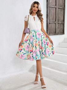 SHEIN Clasi Women's Elegant Flower Print A-Line Skirt