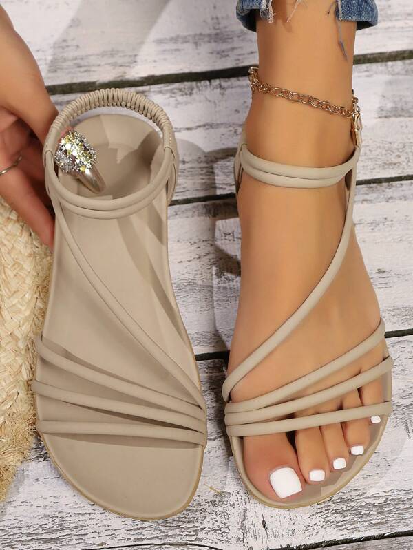 2024 Women's Summer New Arrival Elegant Comfortable Striped Casual Plus Size Flat Sandals, Black