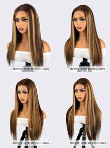 Transparent Lace Straight 13 X 4 Lace Front Wig 180% Density Human Hair Wigs 28 Inch Highlight Color Long Straight 100%Human  Hair Wigs Highlight Color