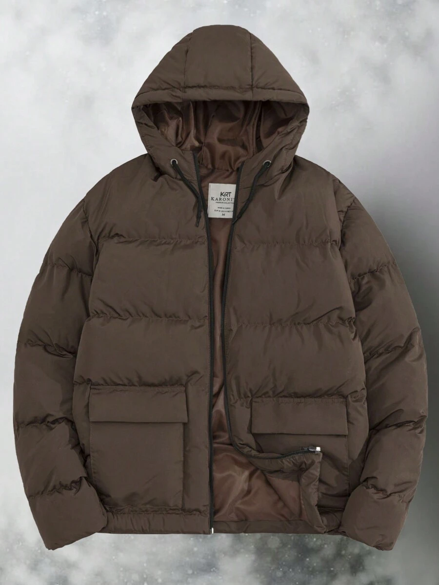 RueChic Men's Hooded Cargo Style Jacket With Multiple Pockets For Winter - Brown - View 1