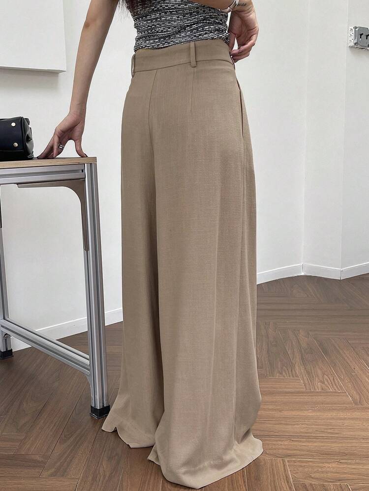 Solid Wide Leg Pleated Women's Dress Pants Business Attire