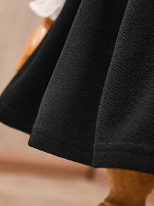 Baby Girl Mock Neck Flounce Sleeve Bow Detail Blouse & Cami Dress - Black and White - View 4