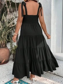 SHEIN Holidaya Vestido de camisola simple de uso diario en unicolor para mujeres de talla grande - Negro - Ver 2