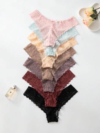 Elegante Spitze Damen Dreieck Höschen, Mehrfarbig, 7 Stück/set Sexy Dessous