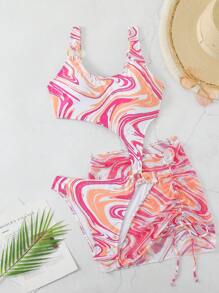 SHEIN Swim Traje de baño de una pieza con efecto tie-dye y aberturas para mujer, ideal para vacaciones en la playa en verano