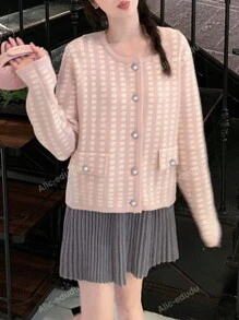 Plaid Pattern Round Neck Single-Breasted Casual Long Sleeve Cardigan