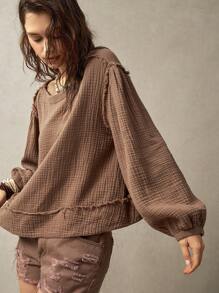 Bohemela Women's Autumn Puff Sleeve Vacation Shirt - Brown - View 7