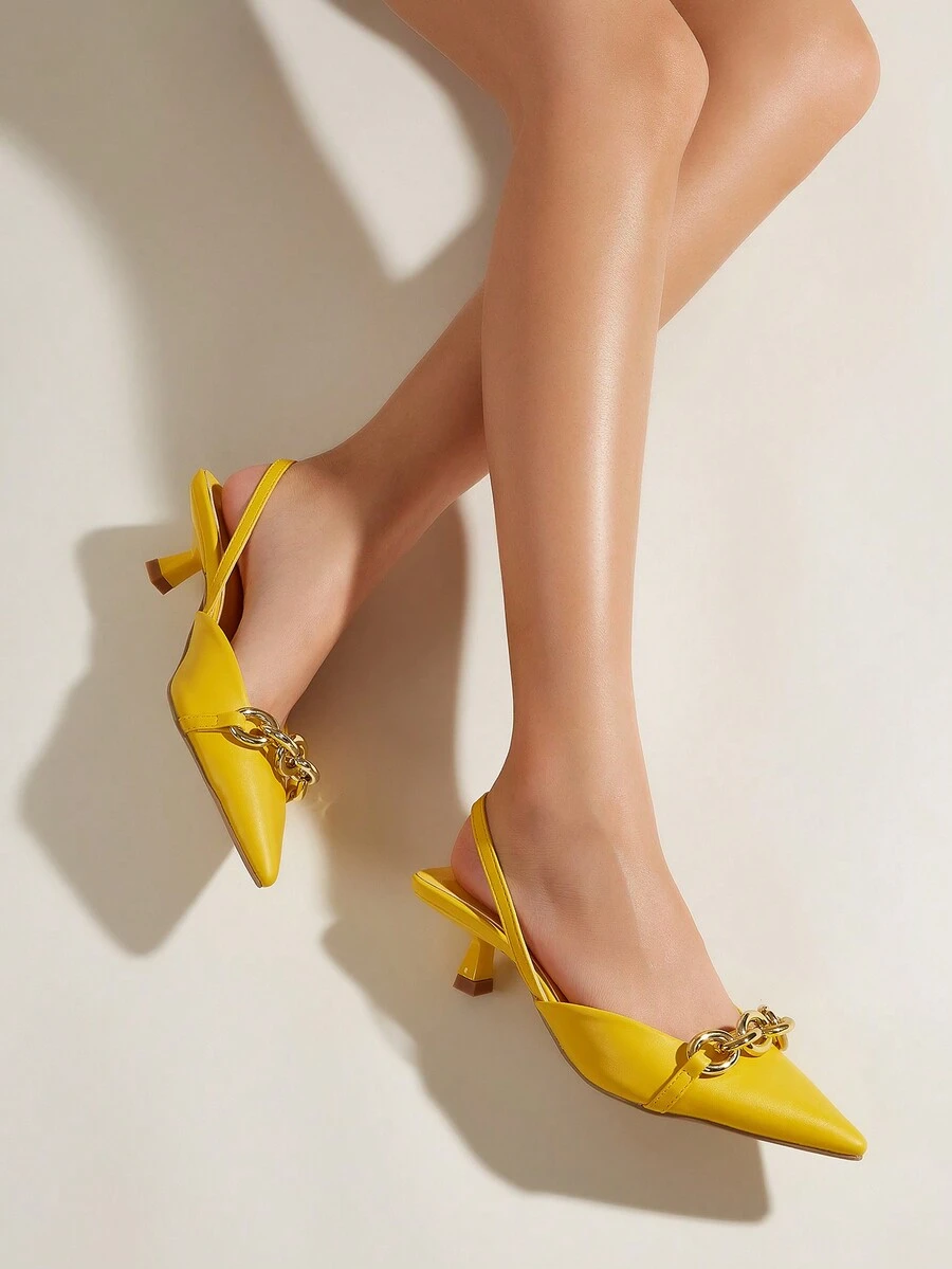 Ladies Spring And Summer Metal Buckle Elegant Pointed New High Heel Shoes