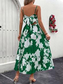 SHEIN LUNE Women's Random Printed Vacation Dress With Wide Hem - Green - View 2